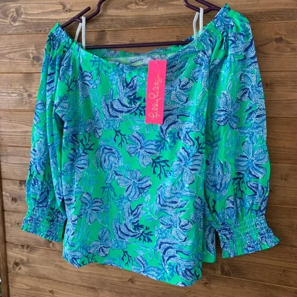 Lessa Off-The-Shoulder Top Cabana Green Keepin It Reel - Picture 3 of 5